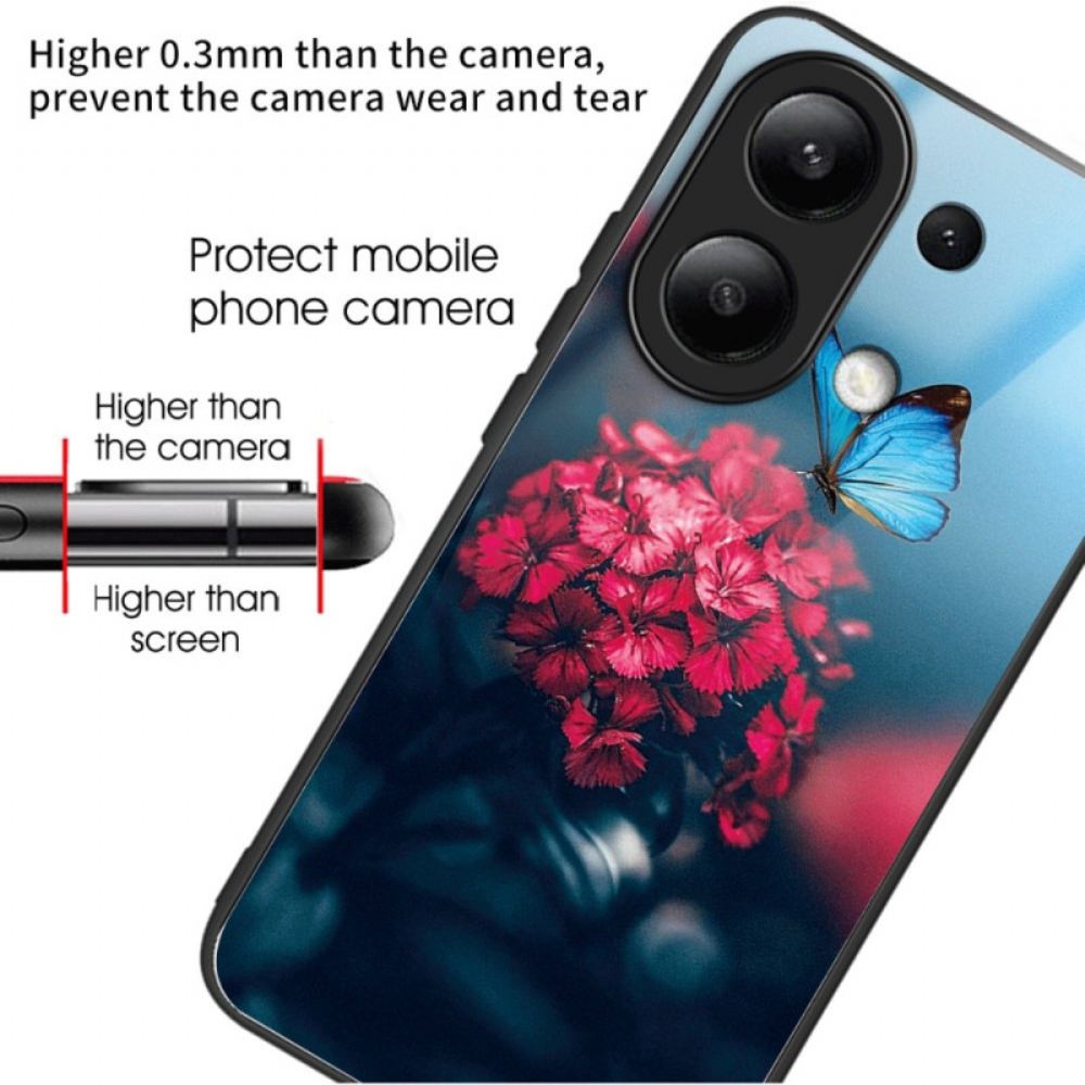 Kryt Xiaomi Redmi Note 13 4g Kryty Na Mobil Tvrzené Sklo Červené Květiny A Motýli