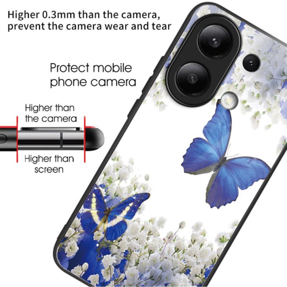 Kryt Xiaomi Redmi Note 13 4g Modrí Motýli Z Tvrzeného Skla
