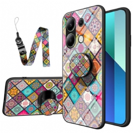 Kryt Xiaomi Redmi Note 13 4g Patchworkový Podpůrný Kroužek A Popruh