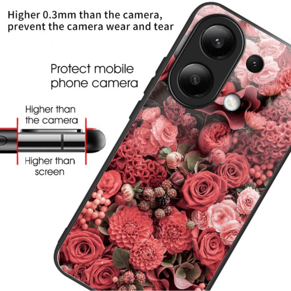 Kryt Xiaomi Redmi Note 13 4g Tvrzené Sklo Červené Květy