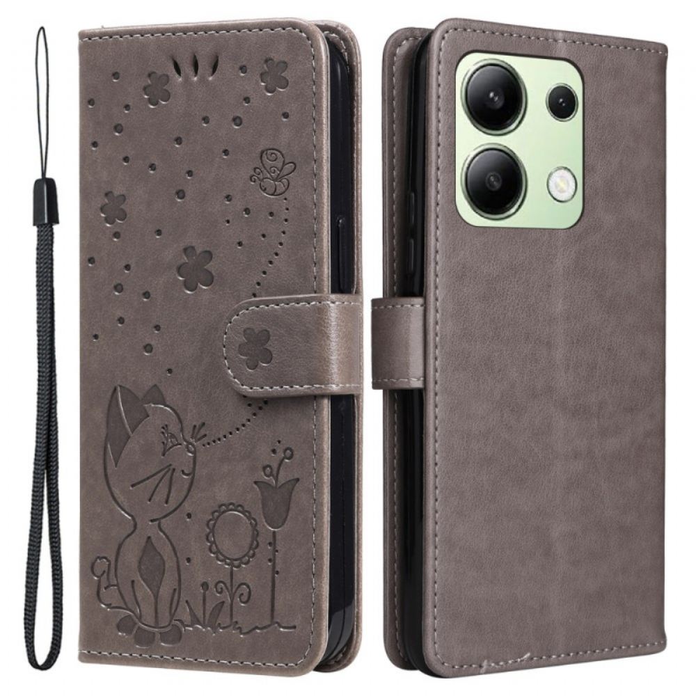 Peněženková Pouzdra Xiaomi Redmi Note 13 4g Kočka A Včely S Popruhem