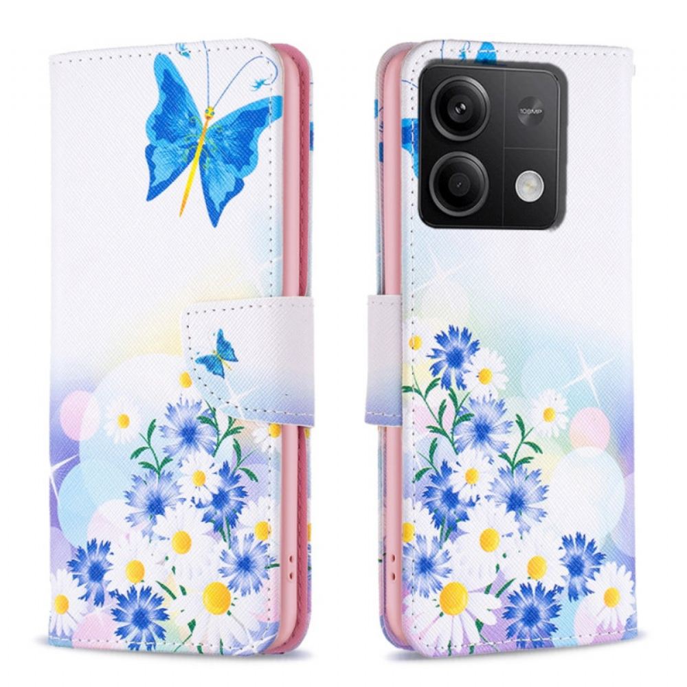 Peněženková Pouzdra Xiaomi Redmi Note 13 4g Kryty Na Mobil Akvarel S Motýly A Květinami