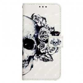 Peněženková Pouzdra Xiaomi Redmi Note 13 4g Kryty Na Mobil Květovaná Lebka S Popruhem