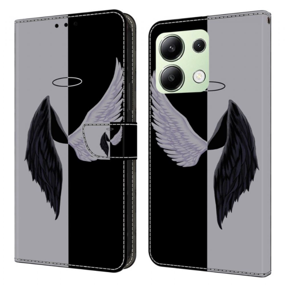 Peněženková Pouzdra Xiaomi Redmi Note 13 4g Kryty Na Mobil Černá A Bílá Křídla
