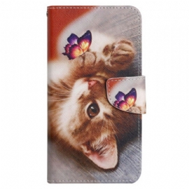 Peněženková Pouzdra Xiaomi Redmi Note 13 4g Motýl A Kočka S Popruhem