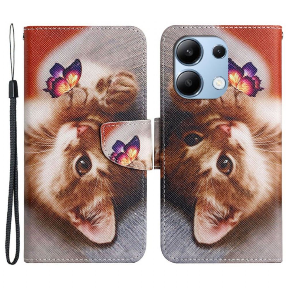 Peněženková Pouzdra Xiaomi Redmi Note 13 4g Motýl A Kočka S Popruhem