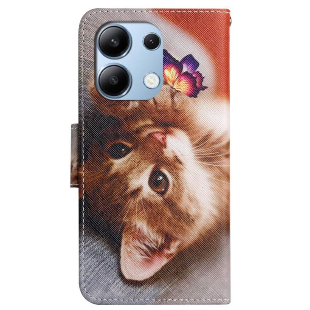 Peněženková Pouzdra Xiaomi Redmi Note 13 4g Motýl A Kočka S Popruhem