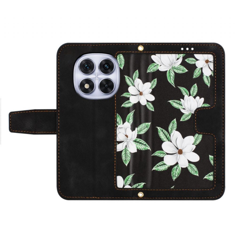 Kožený Kryt Na Xiaomi Redmi Note 14 Pro 5g Květinový Vzor S Páskem