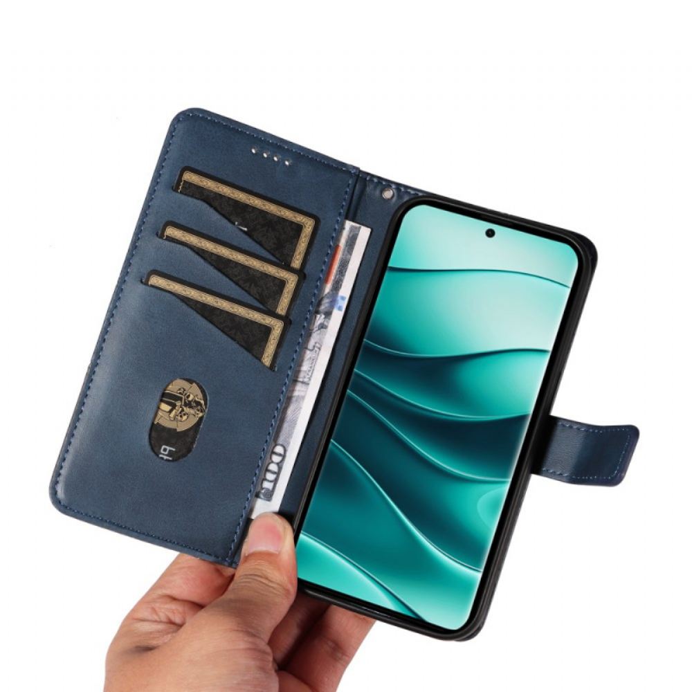 Kožený Kryt Xiaomi Redmi Note 14 Pro 5g Dvoubarevné Linie Popruhu