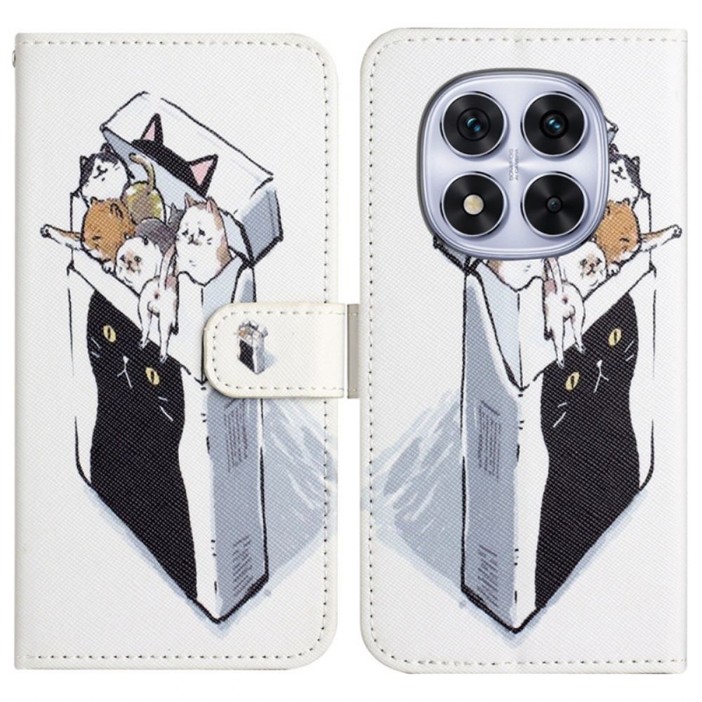 Kožený Kryt Xiaomi Redmi Note 14 Pro 5g Kočky V Krabici
