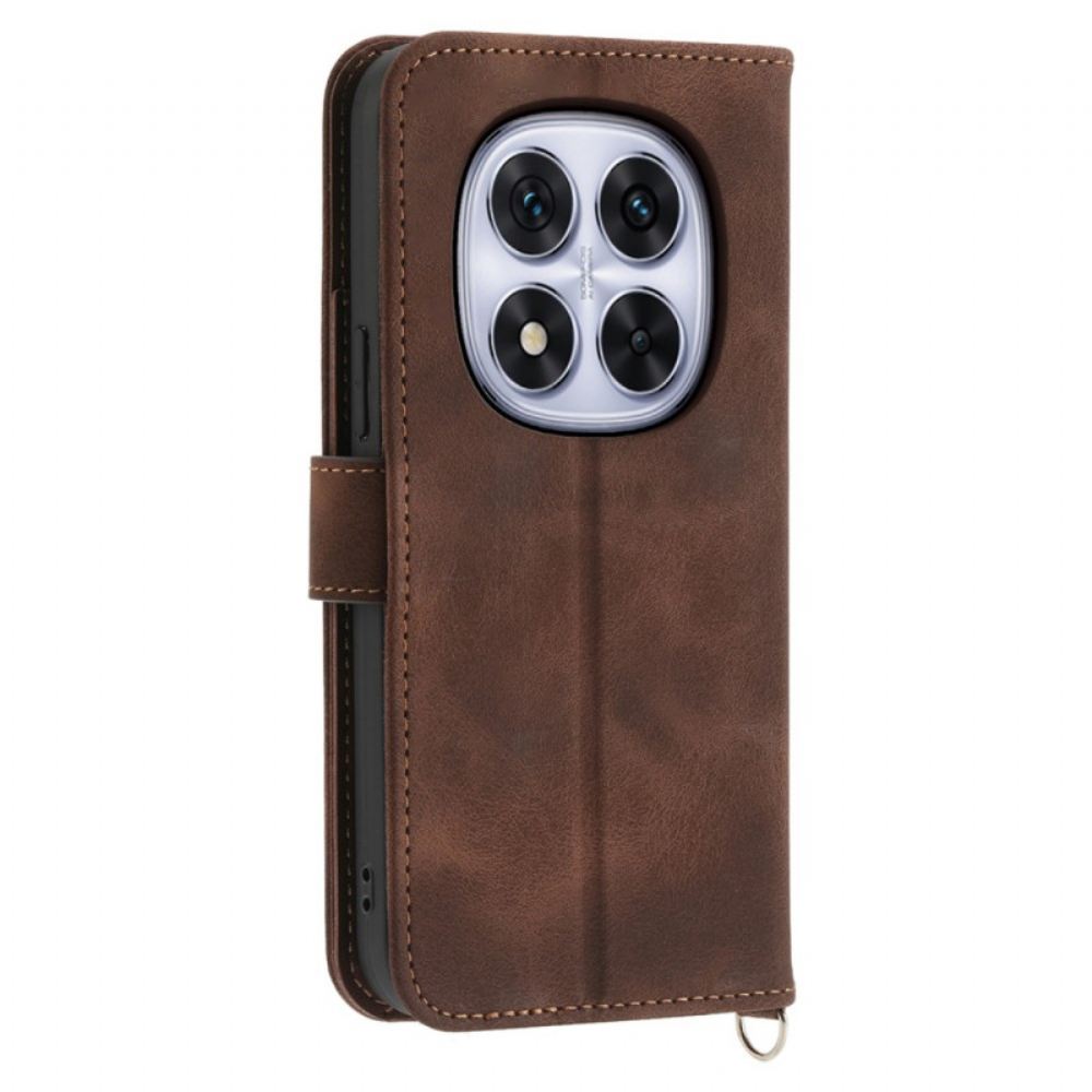 Kožený Kryt Xiaomi Redmi Note 14 Pro 5g Krajkový Vzor S Popruhem A Ramenním Popruhem