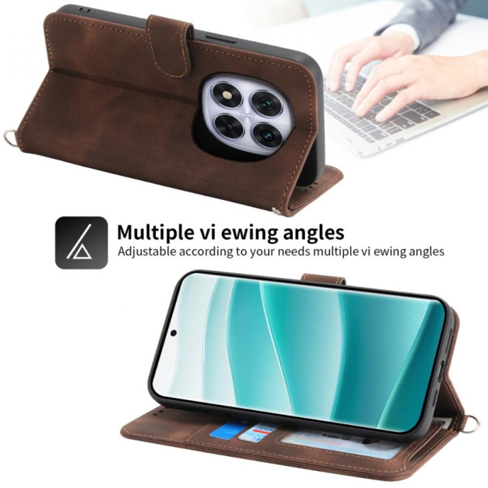 Kožený Kryt Xiaomi Redmi Note 14 Pro 5g Krajkový Vzor S Popruhem A Ramenním Popruhem