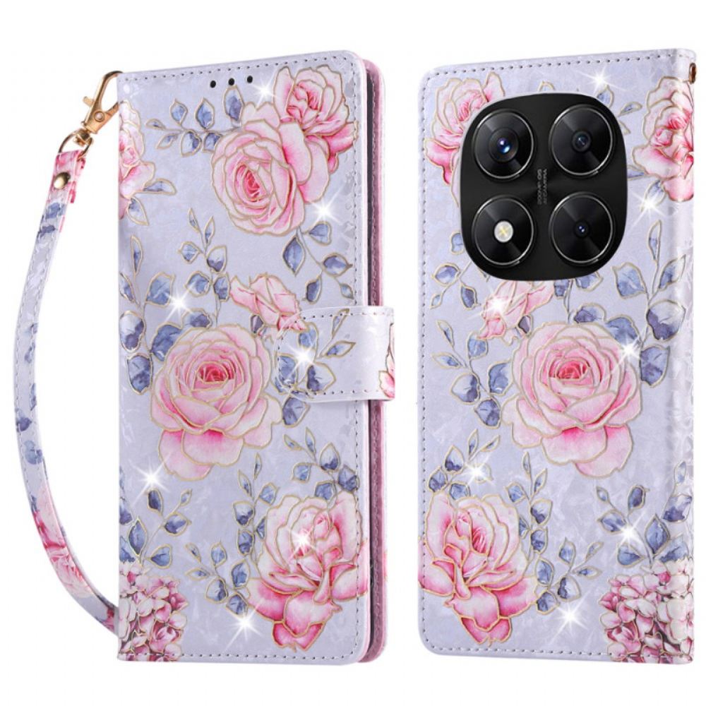 Kožený Kryt Xiaomi Redmi Note 14 Pro 5g Květinový Vzor S Rfid Blokováním