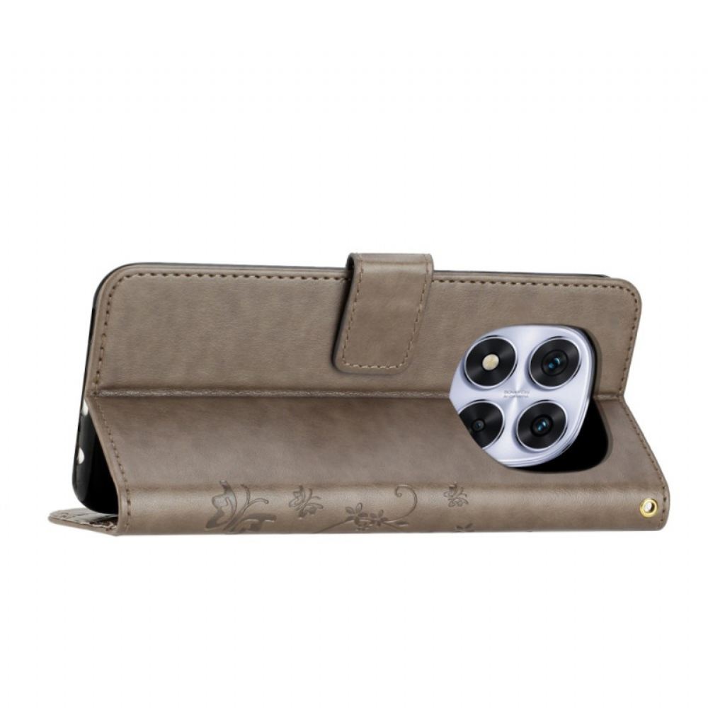 Kožený Kryt Xiaomi Redmi Note 14 Pro 5g Potisk Motýlů A Květin