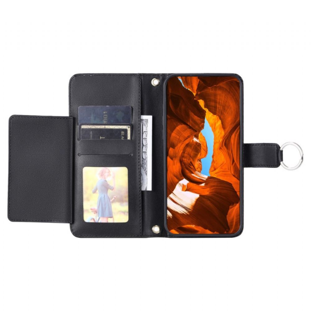 Kožený Kryt Xiaomi Redmi Note 14 Pro 5g Prošívané S Páskem A Ramenním Popruhem