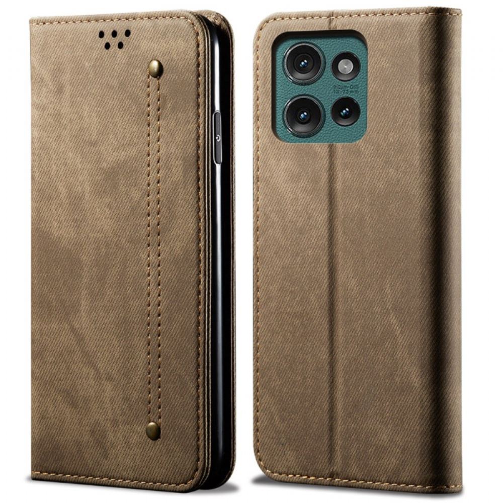 Kožené Pouzdro Folio Motorola Edge 50 Džínová Látka