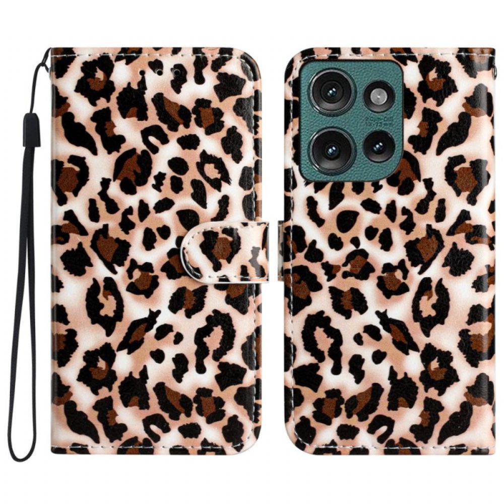 Kožený Kryt Motorola Edge 50 Leopard Print Strappy