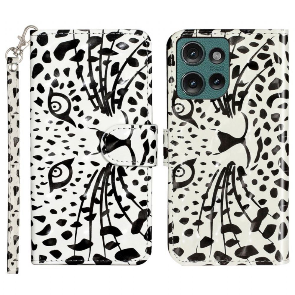 Kožený Kryt Motorola Edge 50 Leopardí Hlava S Popruhem