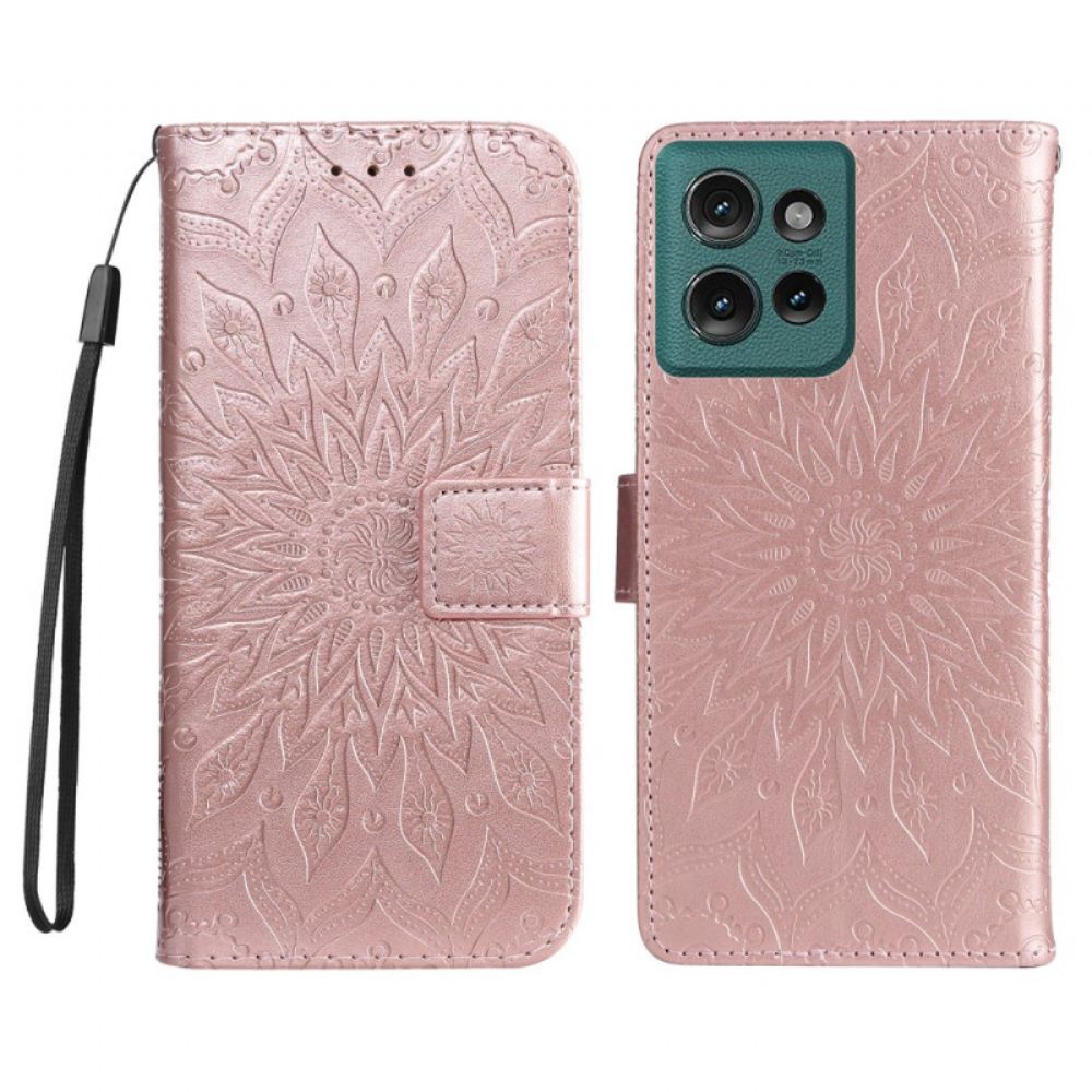 Kožený Kryt Motorola Edge 50 Mandala S Popruhem