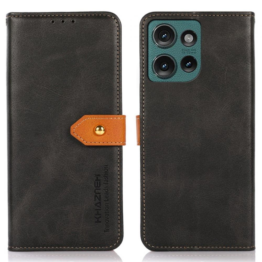 Kožený Kryt Motorola Edge 50 Zlatá Spona Khazneh