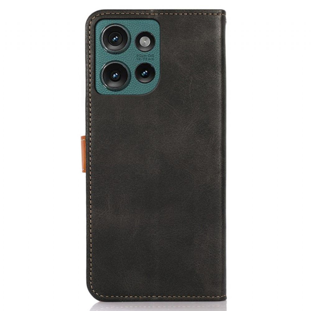 Kožený Kryt Motorola Edge 50 Zlatá Spona Khazneh