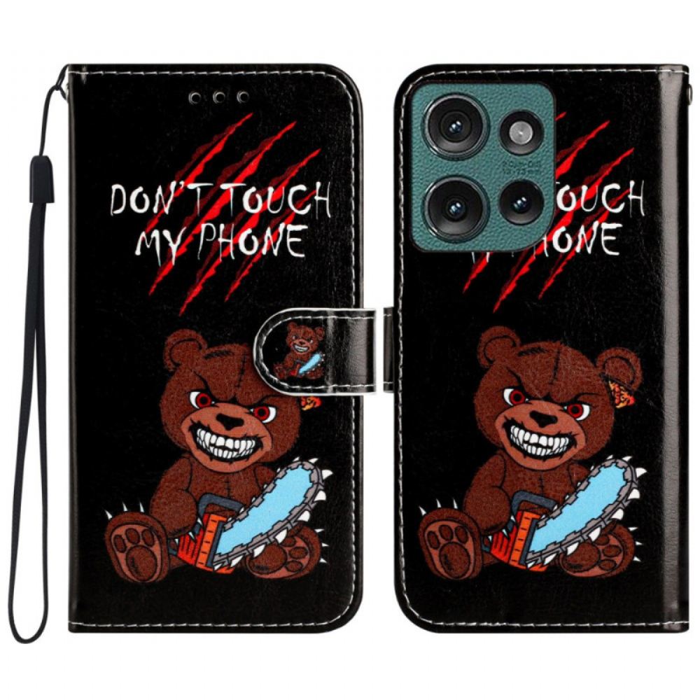 Kožený Kryt Motorola Edge 50 Zuřivý Medvěd S Popruhem