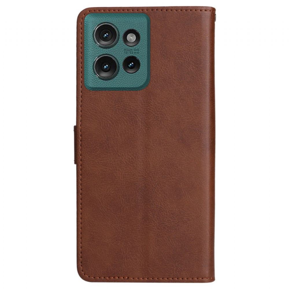 Kožený Kryt Na Motorola Edge 50 Efekt Hladké Kůže