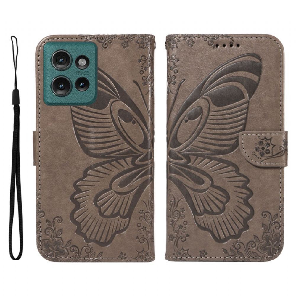 Kožený Kryt Na Motorola Edge 50 Motýlí Design