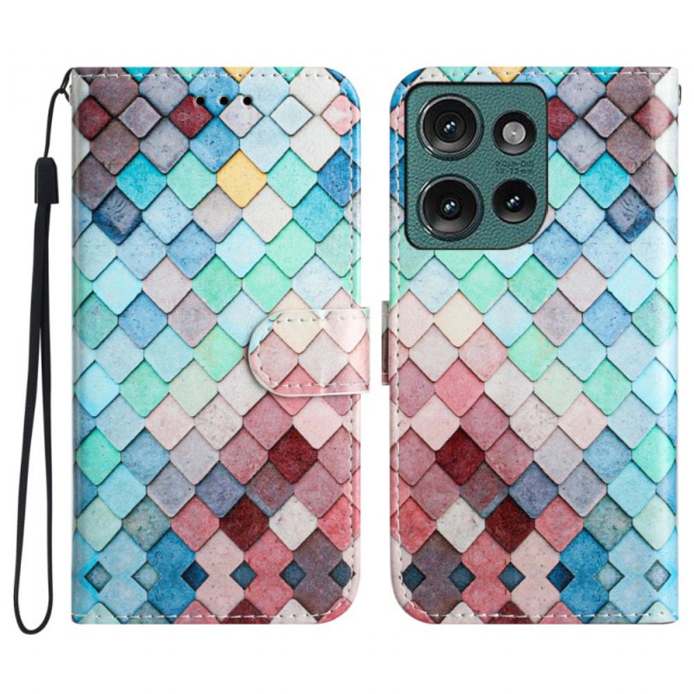 Kožený Kryt Na Motorola Edge 50 Mřížky Na Popruhy