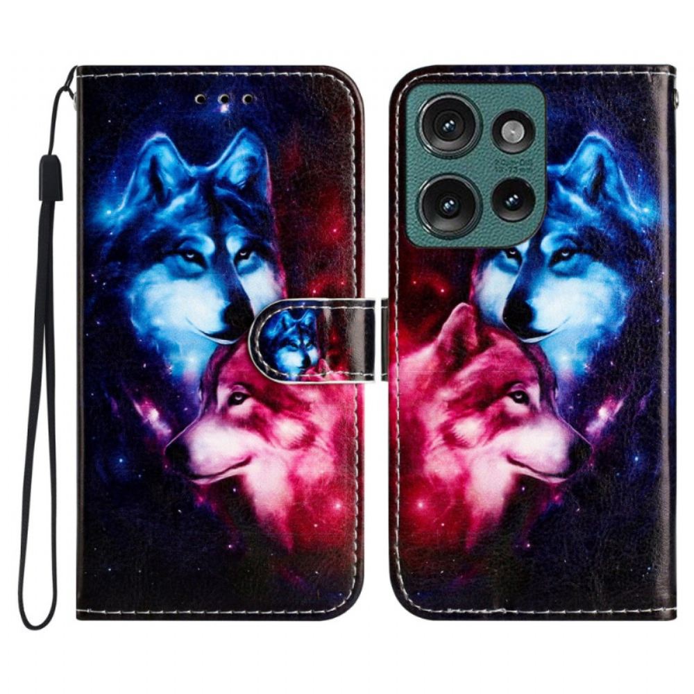 Kožený Kryt Na Motorola Edge 50 Pár Vlků