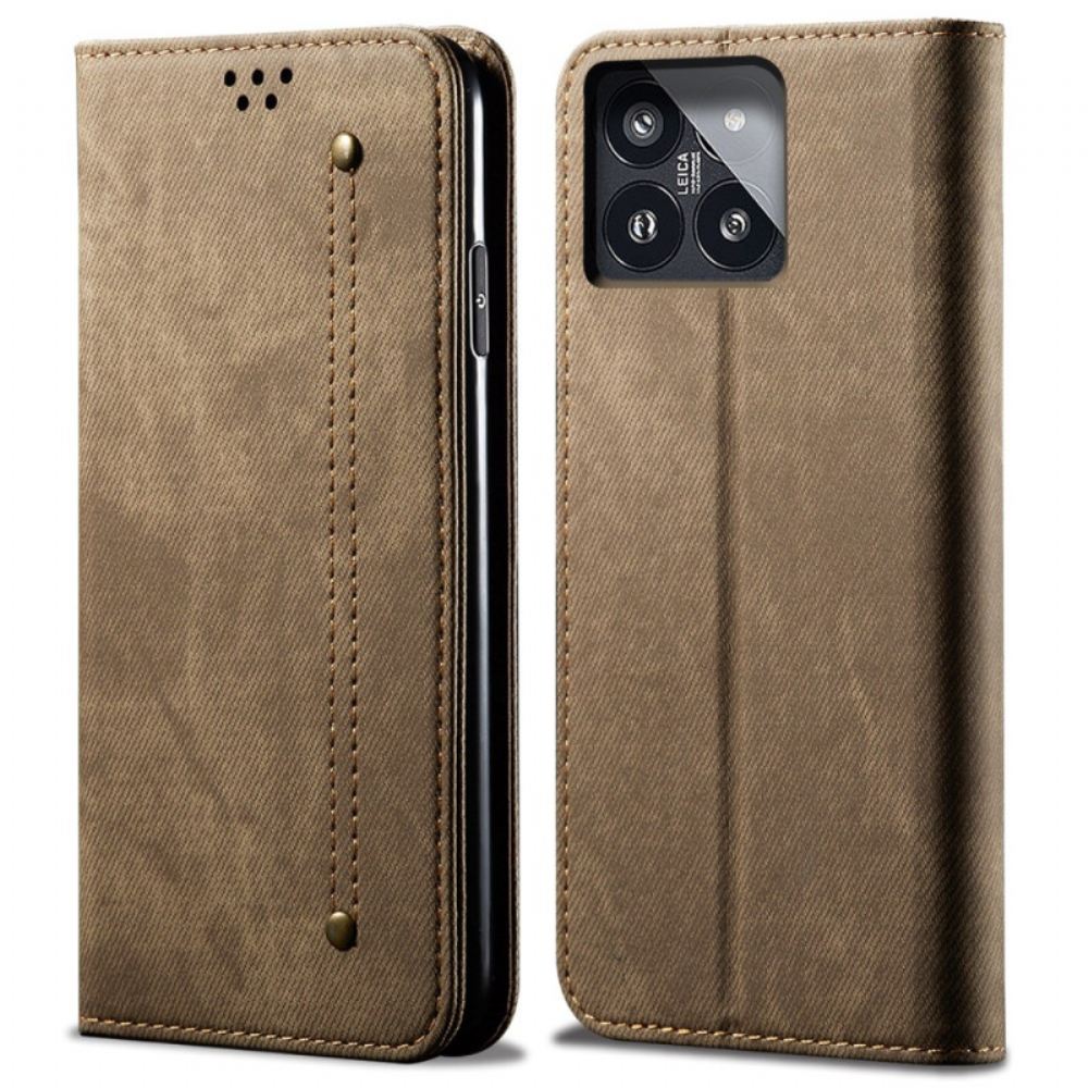 Kožené Pouzdro Folio Na Xiaomi 14 Džínová Tkanina