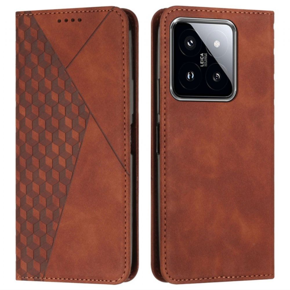 Kožené Pouzdro Folio Xiaomi 14 Integrovaná Peněženka S Diamantovým Vzorem