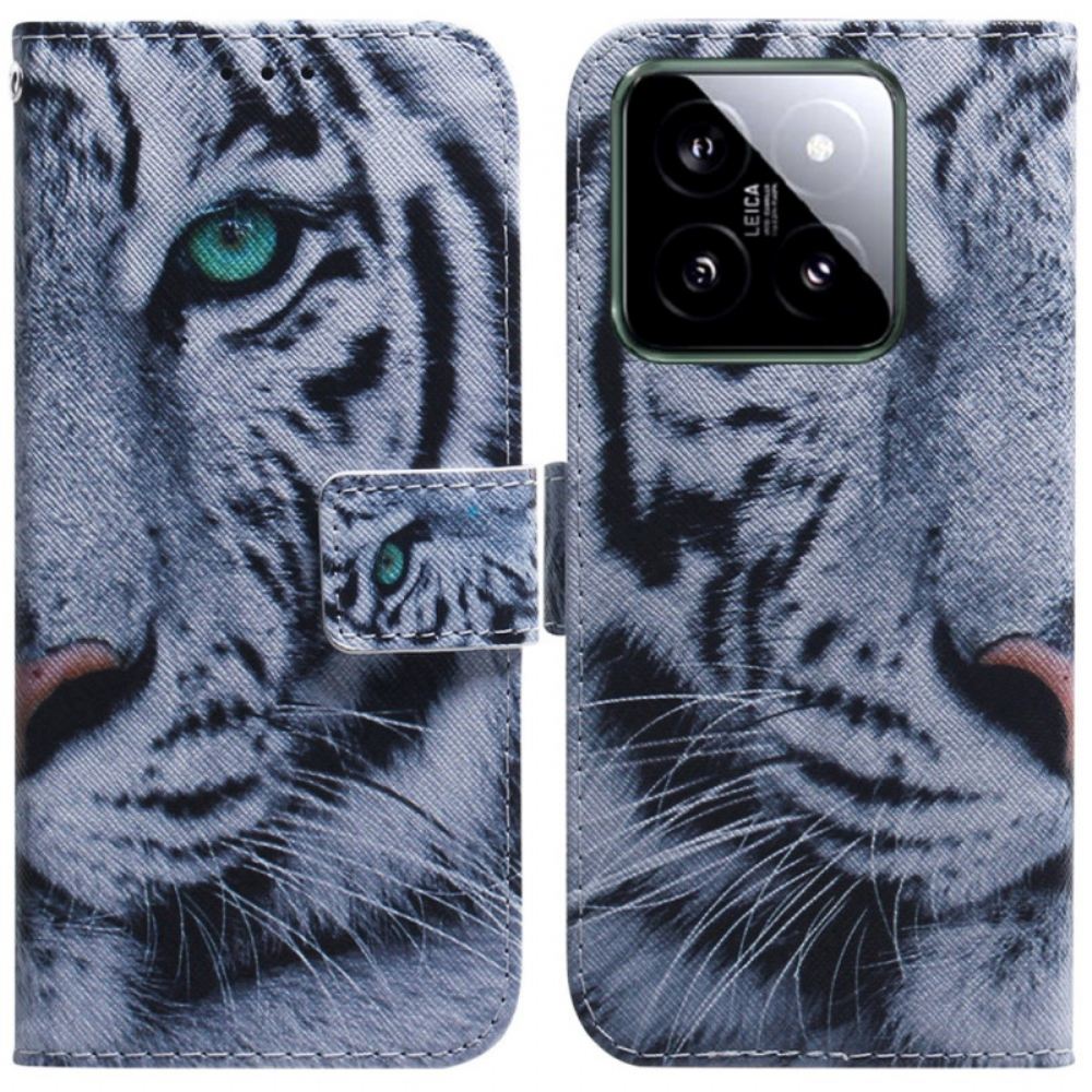 Kožený Kryt Na Xiaomi 14 Bílý Tygr