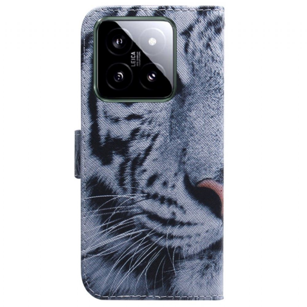 Kožený Kryt Na Xiaomi 14 Bílý Tygr