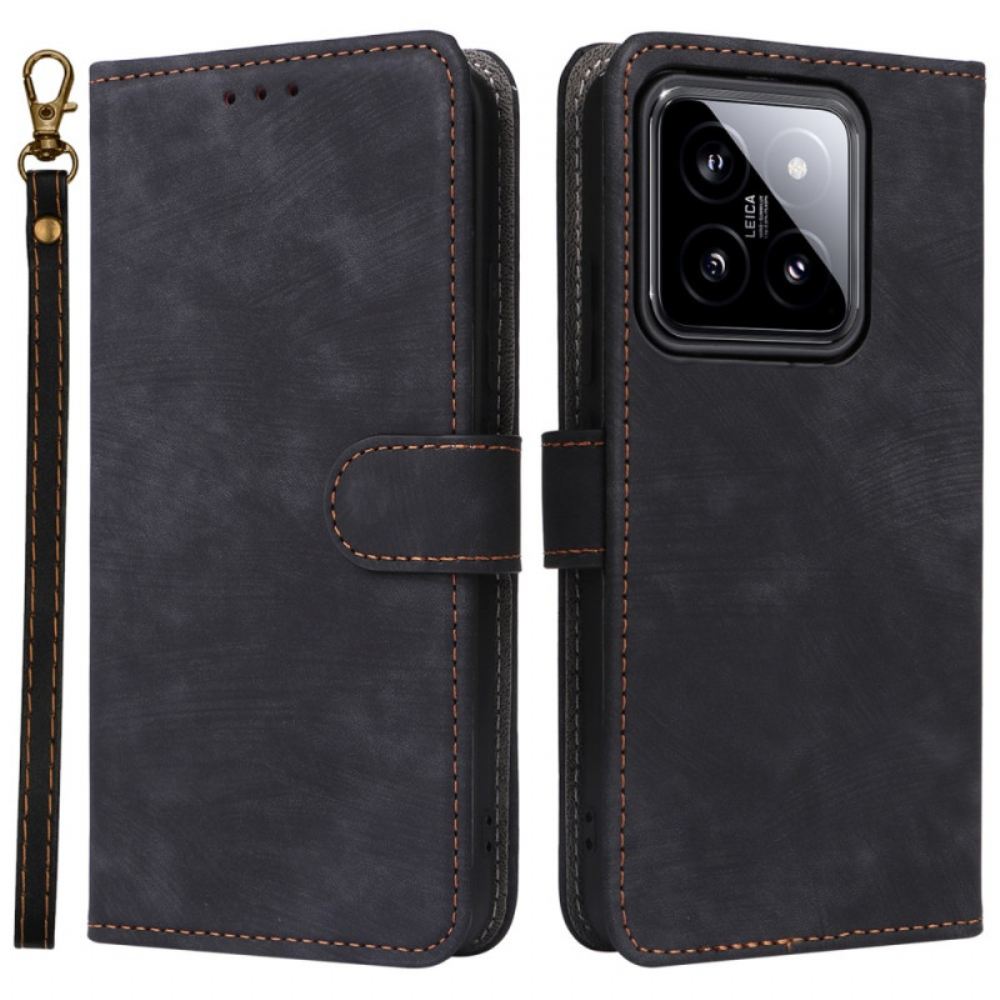 Kožený Kryt Na Xiaomi 14 Blokování Rfid Pomocí Popruhu