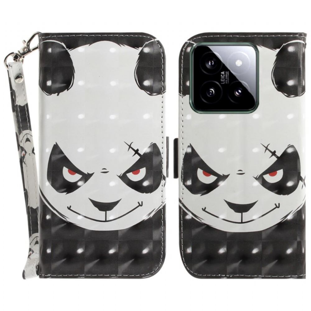 Kožený Kryt Na Xiaomi 14 Rozzlobená Panda S Popruhem