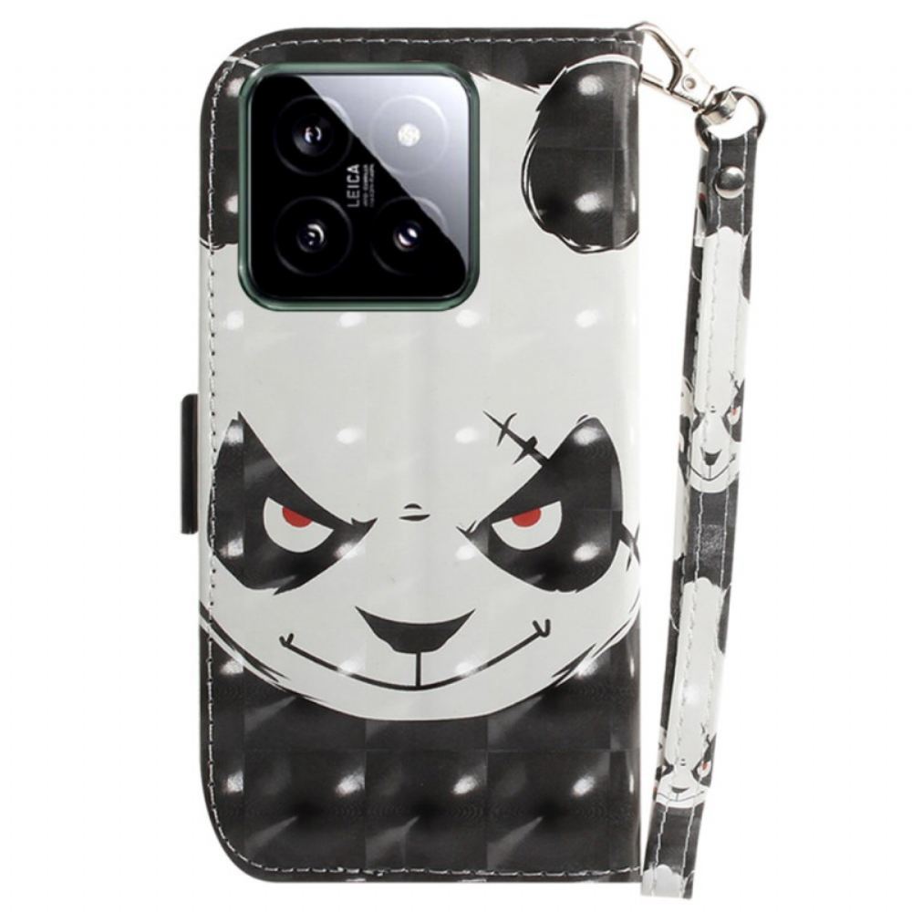 Kožený Kryt Na Xiaomi 14 Rozzlobená Panda S Popruhem