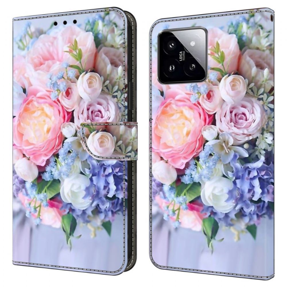 Kožený Kryt Xiaomi 14 Barevné Květiny