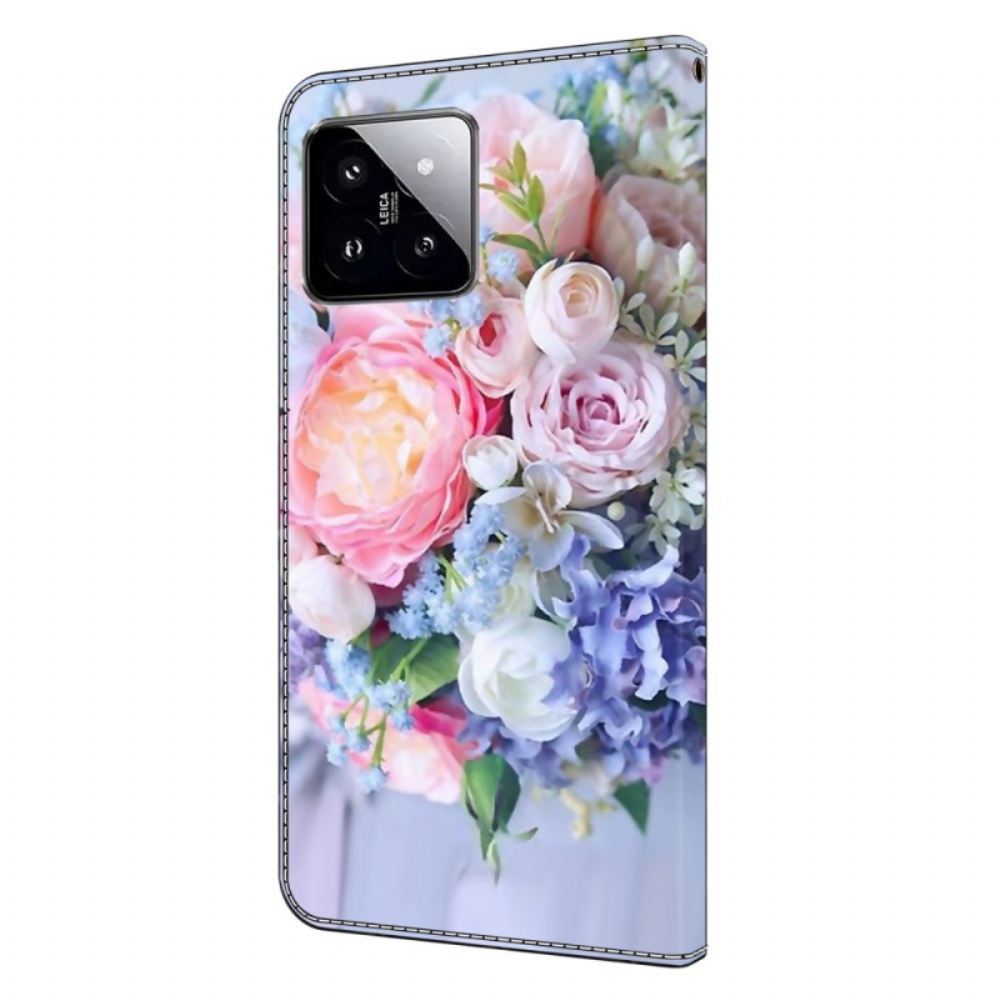 Kožený Kryt Xiaomi 14 Barevné Květiny