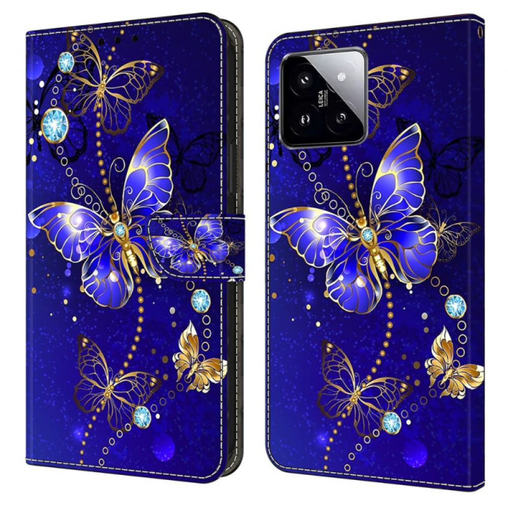 Kožený Kryt Xiaomi 14 Diamantoví Motýli