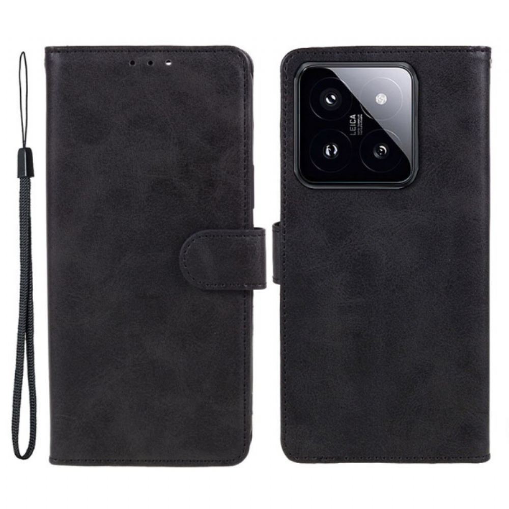 Kožený Kryt Xiaomi 14 Efekt Hladké Kůže S Páskem