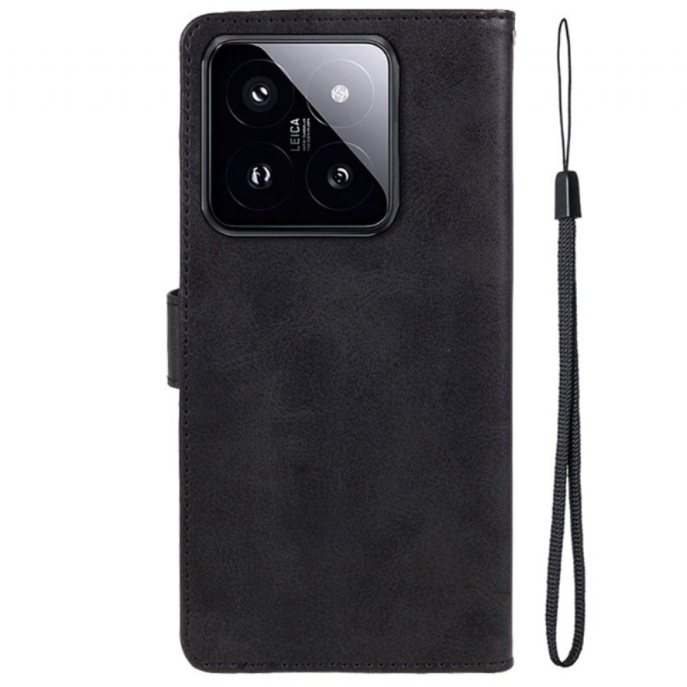 Kožený Kryt Xiaomi 14 Efekt Hladké Kůže S Páskem