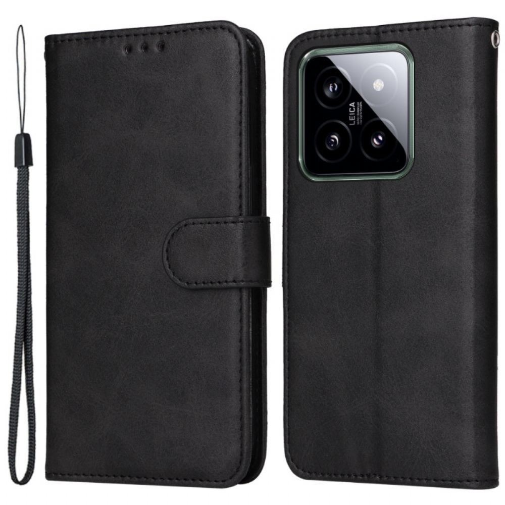 Kožený Kryt Xiaomi 14 Efekt Hladké Kůže S Páskem