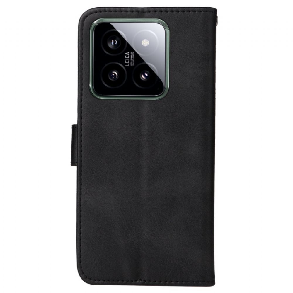 Kožený Kryt Xiaomi 14 Efekt Hladké Kůže S Páskem