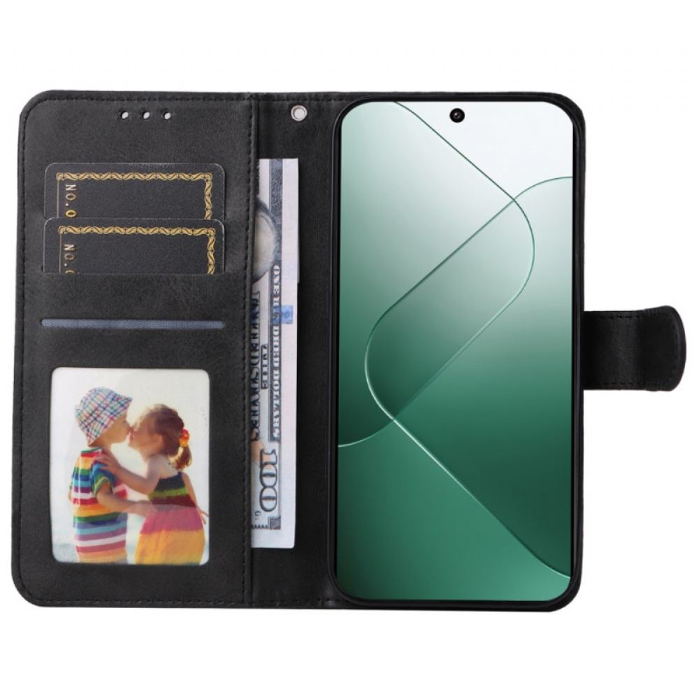 Kožený Kryt Xiaomi 14 Efekt Hladké Kůže S Páskem