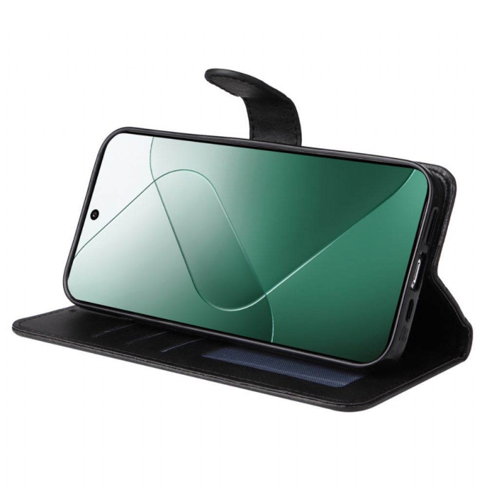 Kožený Kryt Xiaomi 14 Efekt Hladké Kůže S Páskem