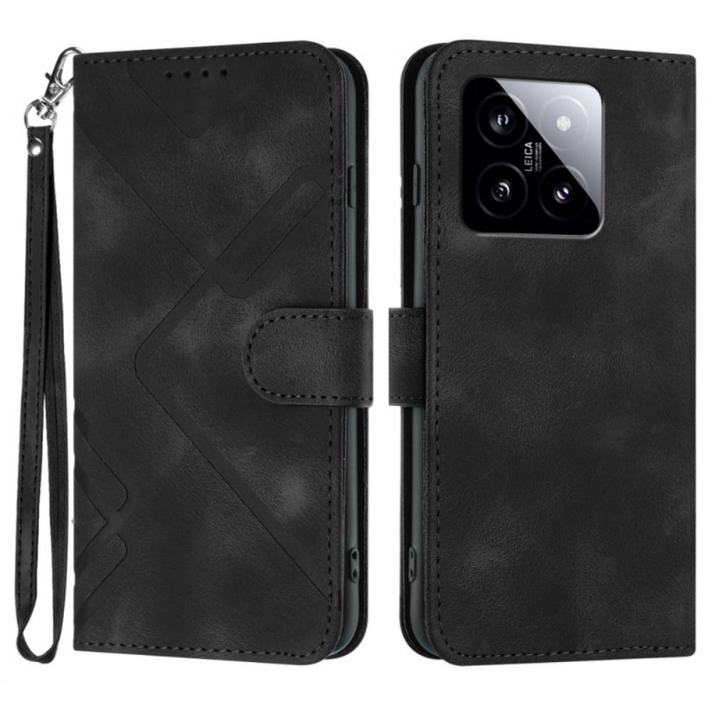 Kožený Kryt Xiaomi 14 Geometrický Vzor S Páskem