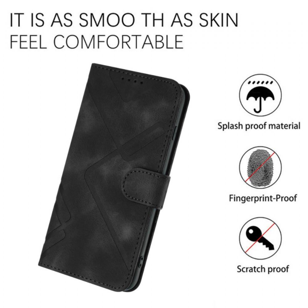 Kožený Kryt Xiaomi 14 Geometrický Vzor S Páskem
