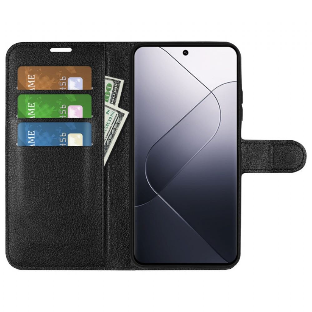 Kožený Kryt Xiaomi 14 Klasická Umělá Kůže Litchi