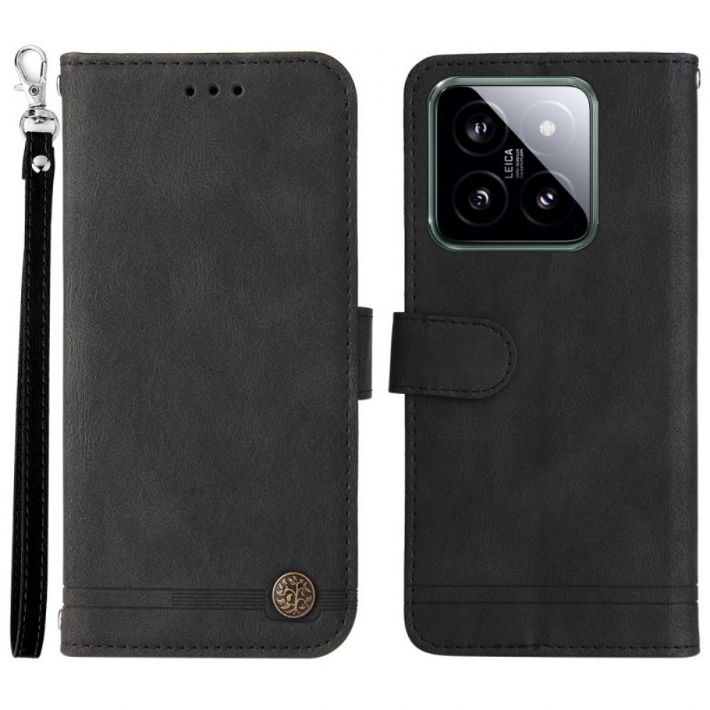 Kožený Kryt Xiaomi 14 Nýt A Popruh